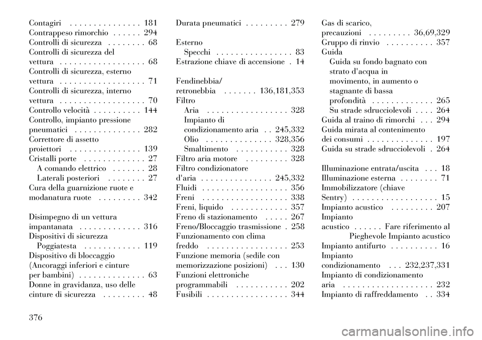 Lancia Voyager 2012 Libretto Uso Manutenzione (in Italian) Contagiri . . . . . . . . . . . . . . . 181
Contrappeso rimorchio . . . . . . 294
Controlli di sicurezza . . . . . . . . 68
Controlli di sicurezza del
vettura . . . . . . . . . . . . . . . . . . 68
C Lancia Voyager 2012 Libretto Uso Manutenzione (in Italian) Contagiri . . . . . . . . . . . . . . . 181
Contrappeso rimorchio . . . . . . 294
Controlli di sicurezza . . . . . . . . 68
Controlli di sicurezza del
vettura . . . . . . . . . . . . . . . . . . 68
C