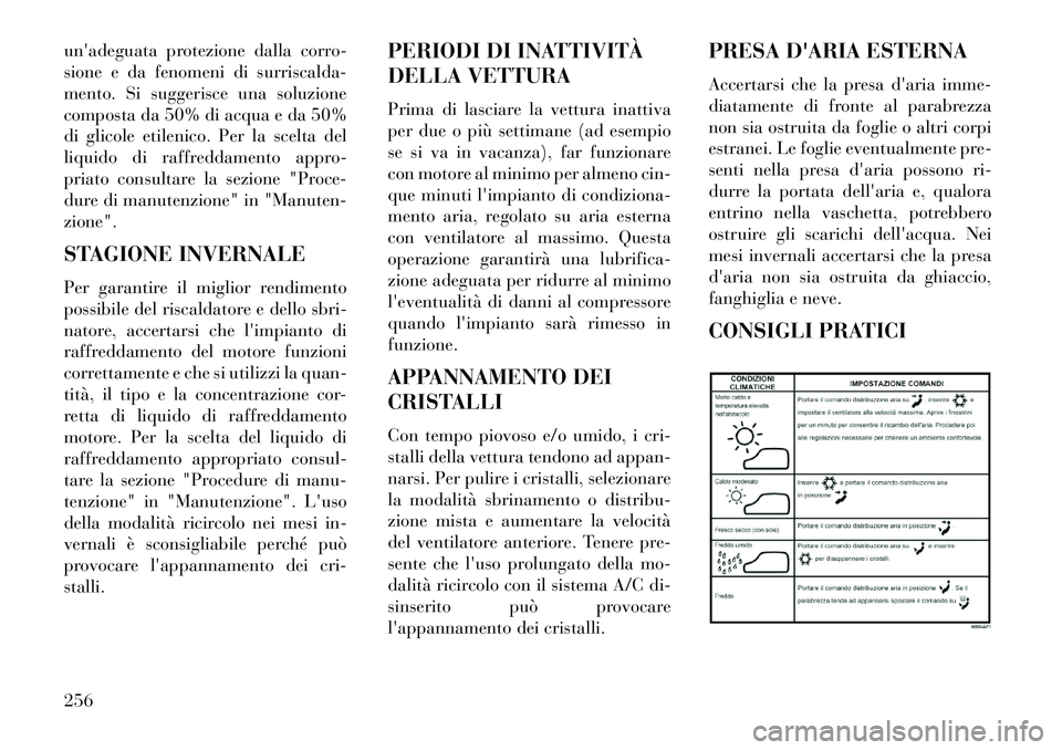 Lancia Voyager 2013  Libretto Uso Manutenzione (in Italian) unadeguata protezione dalla corro-
sione e da fenomeni di surriscalda-
mento. Si suggerisce una soluzione
composta da 50% di acqua e da 50%
di glicole etilenico. Per la scelta del
liquido di raffredd
