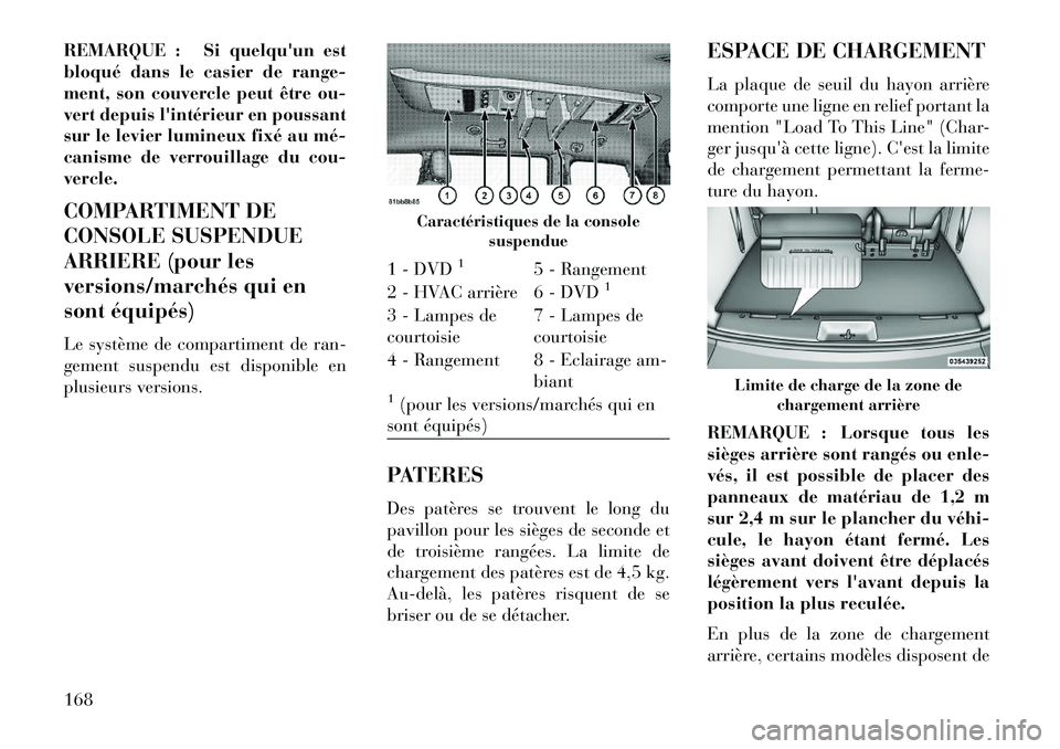 Lancia Voyager 2013 Notice dentretien (in French) REMARQUE : Si quelquun est
bloqué dans le casier de range-
ment, son couvercle peut être ou-
vert depuis lintérieur en poussant
sur le levier lumineux fixé au méÂ
canisme de verrouillage du co Lancia Voyager 2013 Notice dentretien (in French) REMARQUE : Si quelquun est
bloqué dans le casier de range-
ment, son couvercle peut être ou-
vert depuis lintérieur en poussant
sur le levier lumineux fixé au méÂ
canisme de verrouillage du co