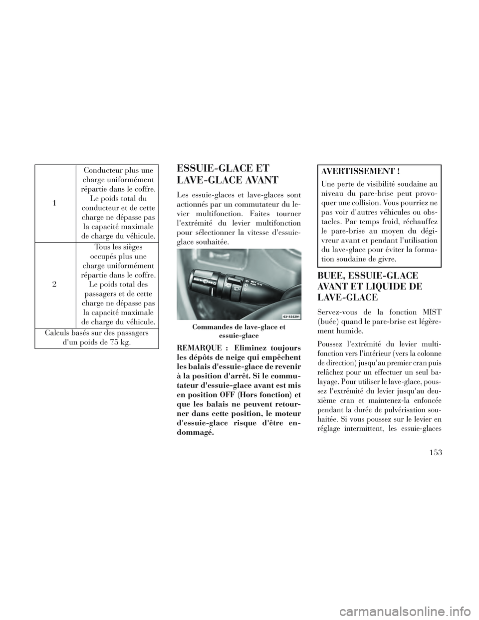 Lancia Voyager 2014 Notice dentretien (in French) 1Conducteur plus une
charge uniformément
répartie dans le coffre. Le poids total du
conducteur et de cette charge ne dépasse pas la capacité maximale
de charge du véhicule.
2 Tous les sièges
occ Lancia Voyager 2014 Notice dentretien (in French) 1Conducteur plus une
charge uniformément
répartie dans le coffre. Le poids total du
conducteur et de cette charge ne dépasse pas la capacité maximale
de charge du véhicule.
2 Tous les sièges
occ