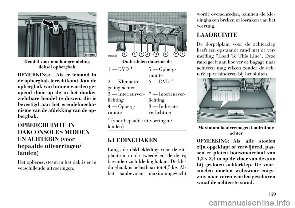 Lancia Voyager 2013 Instructieboek (in Dutch) OPMERKING: Als er iemand in
de opbergbak terechtkomt, kan de
opbergbak van binnen worden ge-
opend door op de in het donker
zichtbare hendel te duwen, die is
bevestigd aan het grendelmecha-
nisme van Lancia Voyager 2013 Instructieboek (in Dutch) OPMERKING: Als er iemand in
de opbergbak terechtkomt, kan de
opbergbak van binnen worden ge-
opend door op de in het donker
zichtbare hendel te duwen, die is
bevestigd aan het grendelmecha-
nisme van