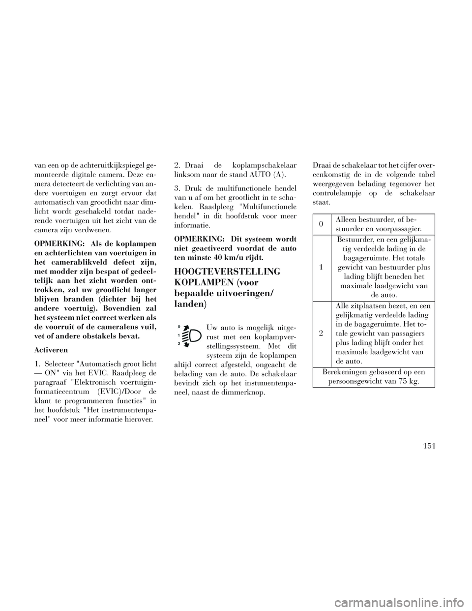 Lancia Voyager 2014 Instructieboek (in Dutch) van een op de achteruitkijkspiegel ge-
monteerde digitale camera. Deze ca-
mera detecteert de verlichting van an-
dere voertuigen en zorgt ervoor dat
automatisch van grootlicht naar dim-
licht wordt g Lancia Voyager 2014 Instructieboek (in Dutch) van een op de achteruitkijkspiegel ge-
monteerde digitale camera. Deze ca-
mera detecteert de verlichting van an-
dere voertuigen en zorgt ervoor dat
automatisch van grootlicht naar dim-
licht wordt g