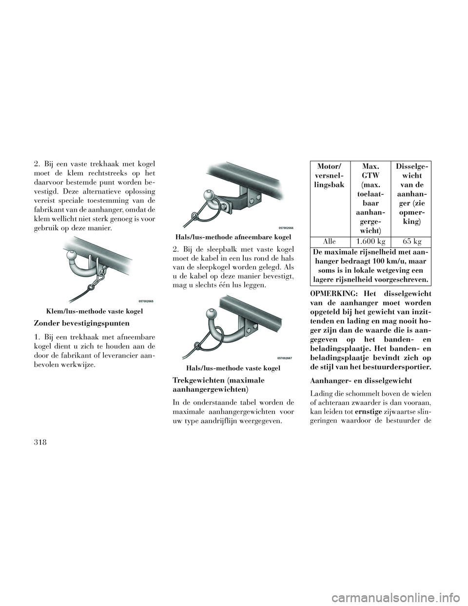 Lancia Voyager 2014 Instructieboek (in Dutch) 2. Bij een vaste trekhaak met kogel
moet de klem rechtstreeks op het
daarvoor bestemde punt worden be-
vestigd. Deze alternatieve oplossing
vereist speciale toestemming van de
fabrikant van de aanhang Lancia Voyager 2014 Instructieboek (in Dutch) 2. Bij een vaste trekhaak met kogel
moet de klem rechtstreeks op het
daarvoor bestemde punt worden be-
vestigd. Deze alternatieve oplossing
vereist speciale toestemming van de
fabrikant van de aanhang