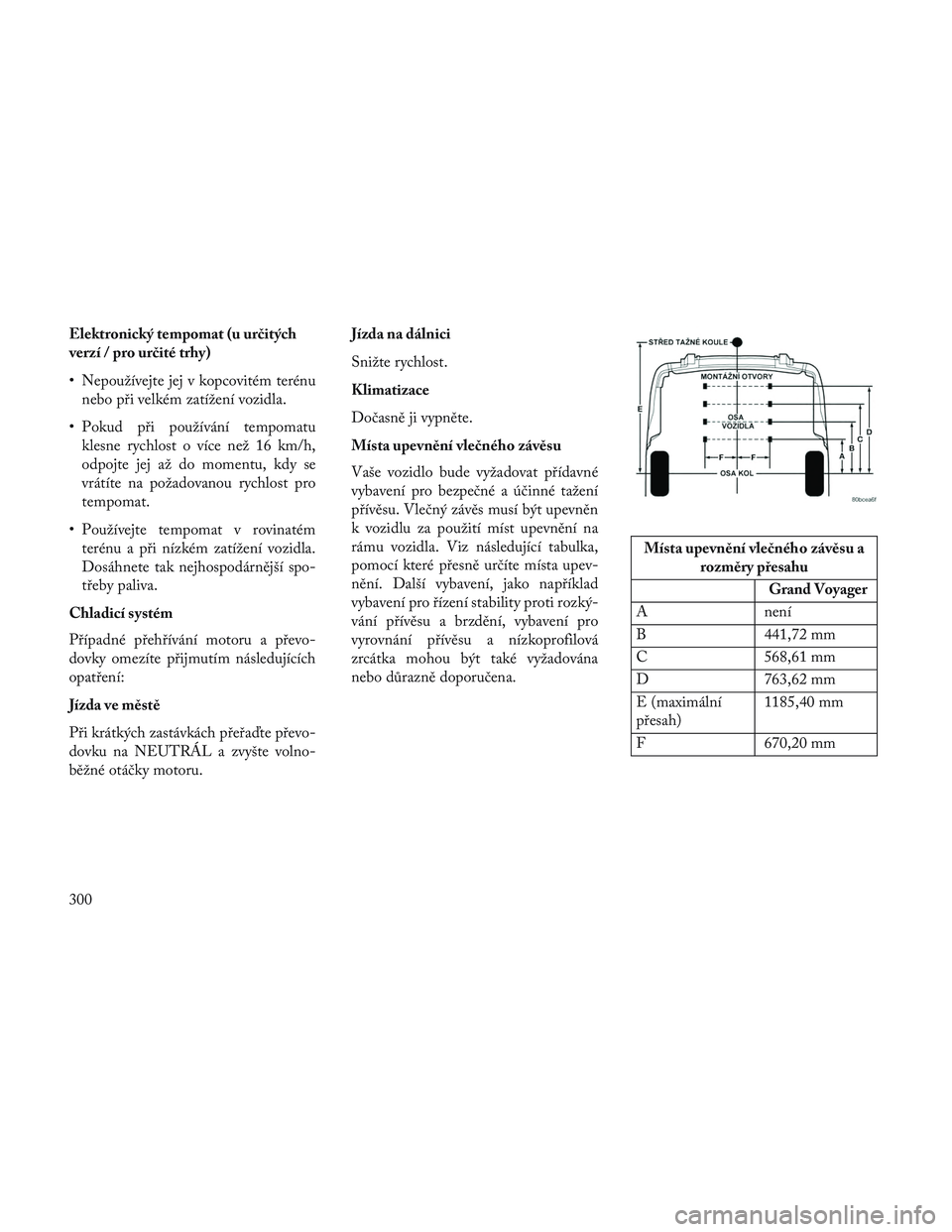 Lancia Voyager 2014  Návod k použití a údržbě (in Czech) Elektronický tempomat (u určitých
verzí / pro určité trhy)
• Nepoužívejte jej v kopcovitém terénunebo při velkém zatížení vozidla.
• Pokud při používání tempomatu klesne rychlo