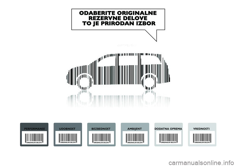Lancia Voyager 2014 Knjižica za upotrebu i održavanje (in Serbian) ODABERITE ORIGINALNE
REZERVNE DELOVE
TO JE PRIRODAN IZBOR
PERFORMANSE UDOBNOST BEZBEDNOST AMBIJENT DODATNA OPREMA VREDNOSTI
ORIGINALNI DELOVIORIGINALNI DELOVI
ORIGINALNI DELOVI ORIGINALNI DELOVIORIGI Lancia Voyager 2014 Knjižica za upotrebu i održavanje (in Serbian) ODABERITE ORIGINALNE
REZERVNE DELOVE
TO JE PRIRODAN IZBOR
PERFORMANSE UDOBNOST BEZBEDNOST AMBIJENT DODATNA OPREMA VREDNOSTI
ORIGINALNI DELOVIORIGINALNI DELOVI
ORIGINALNI DELOVI ORIGINALNI DELOVIORIGI