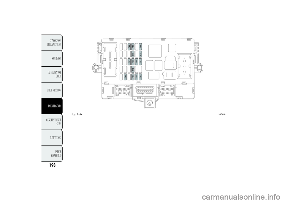 Lancia Ypsilon 2012 Libretto Uso Manutenzione (in Italian) .
fig. 156
L0F0244
198CONOSCENZA
DELLA VETTURA
SICUREZZA
AVVIAMENTO E
GUIDA
SPIE E MESSAGGIIN EMERGENZAMANUTENZIONE E
CURA
DATI TECNICI
INDICE
ALFABETICO Lancia Ypsilon 2012 Libretto Uso Manutenzione (in Italian) .
fig. 156
L0F0244
198CONOSCENZA
DELLA VETTURA
SICUREZZA
AVVIAMENTO E
GUIDA
SPIE E MESSAGGIIN EMERGENZAMANUTENZIONE E
CURA
DATI TECNICI
INDICE
ALFABETICO