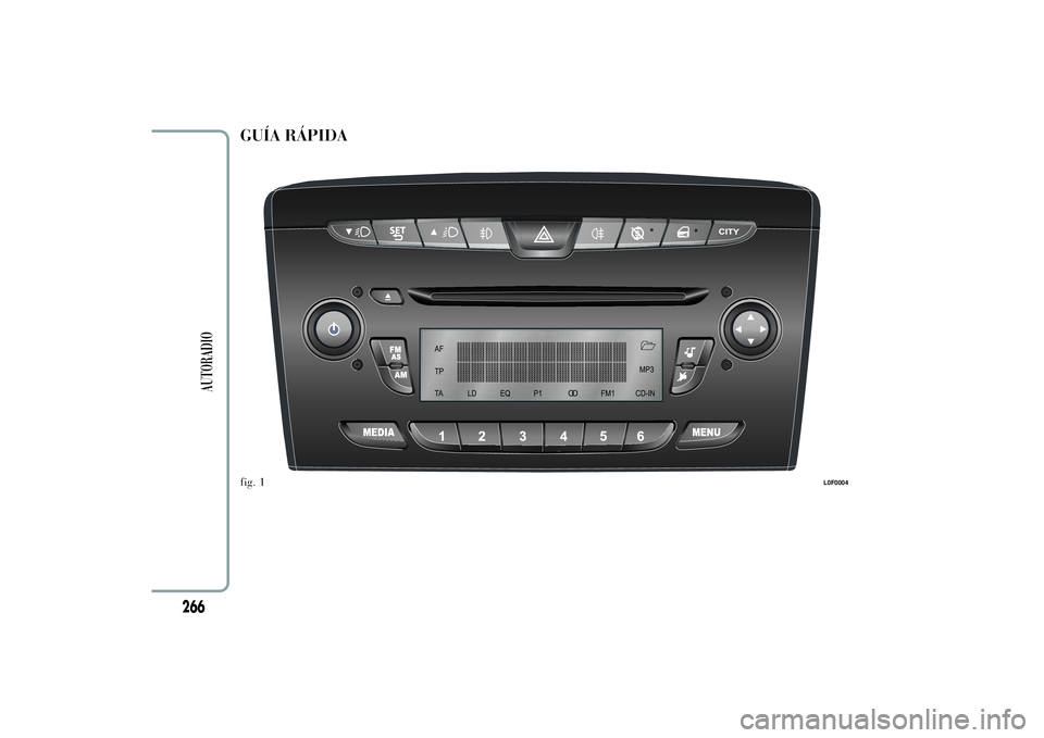 Lancia Ypsilon 2011  Manual de Empleo y Cuidado (in Spanish) GUÍA RÁPIDAfig. 1
L0F0004
266
AUTORADIO 