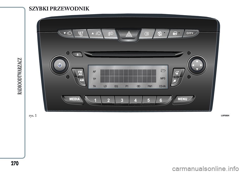 Lancia Ypsilon 2015 Instrukcja obsługi (in Polish) SZYBKI PRZEWODNIK
rys. 1L0F0004
270
RADIOODTWARZACZ Lancia Ypsilon 2015 Instrukcja obsługi (in Polish) SZYBKI PRZEWODNIK
rys. 1L0F0004
270
RADIOODTWARZACZ