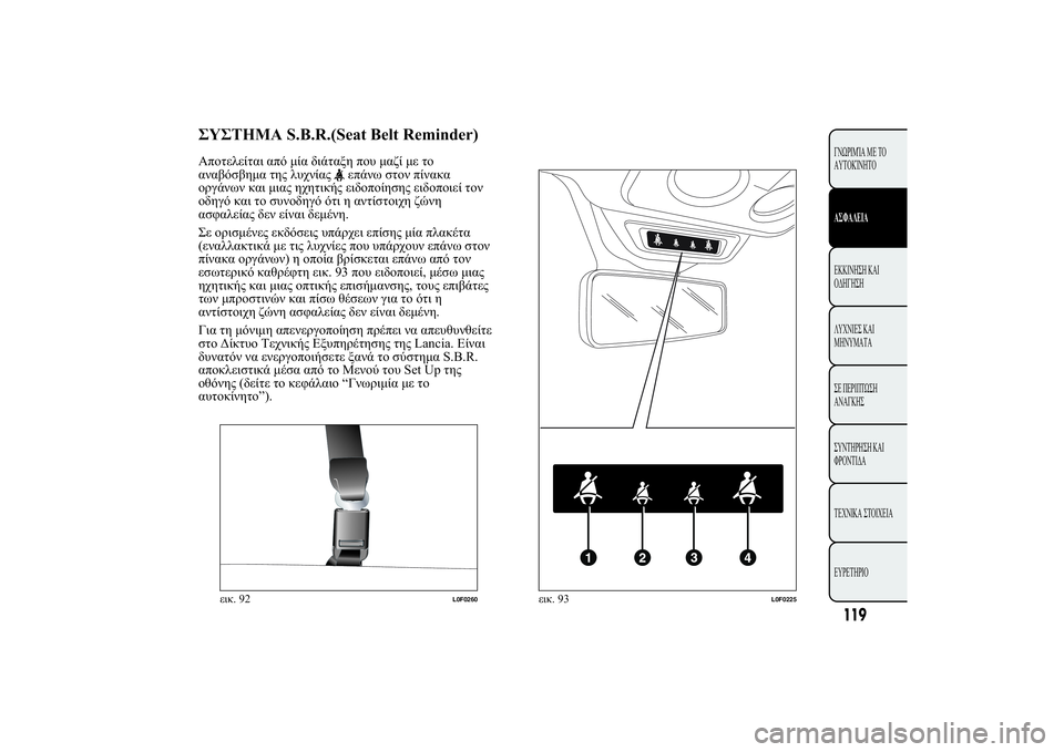 Lancia Ypsilon 2011  ΒΙΒΛΙΟ ΧΡΗΣΗΣ ΚΑΙ ΣΥΝΤΗΡΗΣΗΣ (in Greek) 
	þùS.B.R.(Seat Belt Reminder)