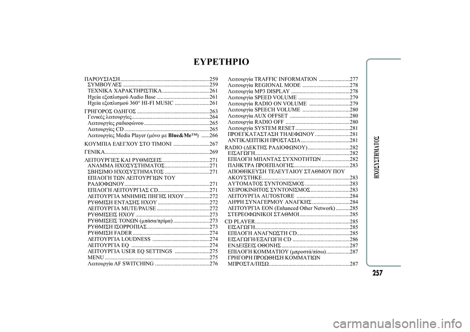 Lancia Ypsilon 2012  ΒΙΒΛΙΟ ΧΡΗΣΗΣ ΚΑΙ ΣΥΝΤΗΡΗΣΗΣ (in Greek) EYPETHPIO
ù
ÿùþ................................................................259

ú
ü..............................................................259
	üÿ