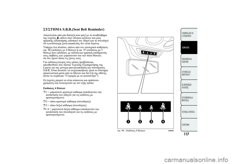 Lancia Ypsilon 2014  ΒΙΒΛΙΟ ΧΡΗΣΗΣ ΚΑΙ ΣΥΝΤΗΡΗΣΗΣ (in Greek) 
	þùS.B.R.(Seat Belt Reminder)