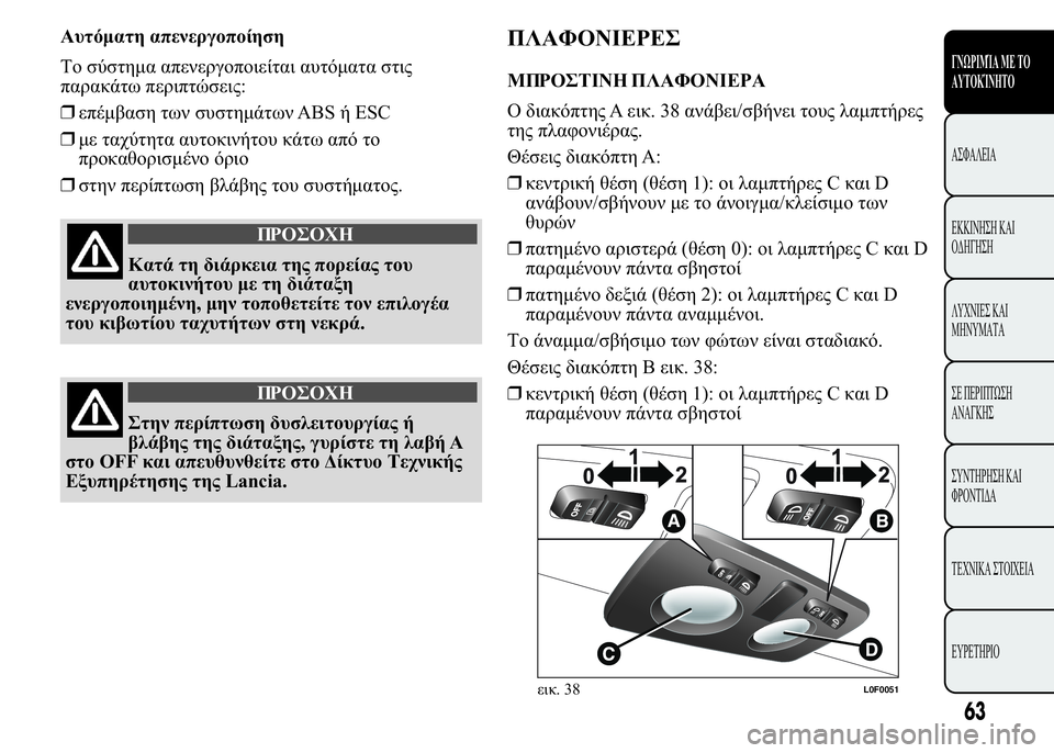 Lancia Ypsilon 2017  ΒΙΒΛΙΟ ΧΡΗΣΗΣ ΚΑΙ ΣΥΝΤΗΡΗΣΗΣ (in Greek) 
 		
% 

 		  
	
 	!
	:
❒
  

 ABS  ESC
❒ 
 	   
	
 	
❒
 
