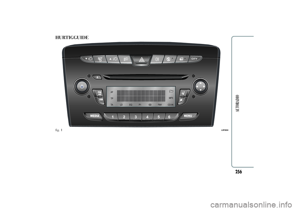 Lancia Ypsilon 2012  Brugs- og vedligeholdelsesvejledning (in Danish) HURTIGGUIDEfig. 1
L0F0004
256
AUTORADIO 