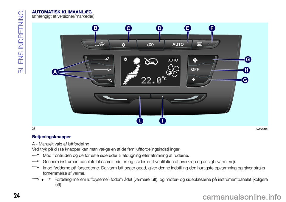 Lancia Ypsilon 2017 Brugs- og vedligeholdelsesvejledning (in Danish) AUTOMATISK KLIMAANLÆG(afhængigt af versioner/markeder)
Betjeningsknapper
A - Manuelt valg af luftfordeling.
Ved tryk på disse knapper kan man vælge en af de fem luftfordelingsindstillinger:
Mod fr Lancia Ypsilon 2017 Brugs- og vedligeholdelsesvejledning (in Danish) AUTOMATISK KLIMAANLÆG(afhængigt af versioner/markeder)
Betjeningsknapper
A - Manuelt valg af luftfordeling.
Ved tryk på disse knapper kan man vælge en af de fem luftfordelingsindstillinger:
Mod fr