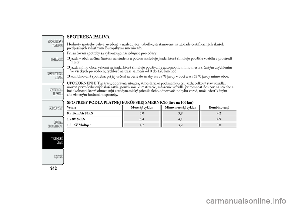 Lancia Ypsilon 2011 Drift- och underhållshandbok (in Swedish) SPOTREBA PALIVAHodnoty spotreby paliva, uvedené v nasledujúcej tabuľke, sú stanovené na základe certifikačných skúšok predpísaných zvláštnymi Európskymi smernicami. Pri zisťovaní spot Lancia Ypsilon 2011 Drift- och underhållshandbok (in Swedish) SPOTREBA PALIVAHodnoty spotreby paliva, uvedené v nasledujúcej tabuľke, sú stanovené na základe certifikačných skúšok predpísaných zvláštnymi Európskymi smernicami. Pri zisťovaní spot