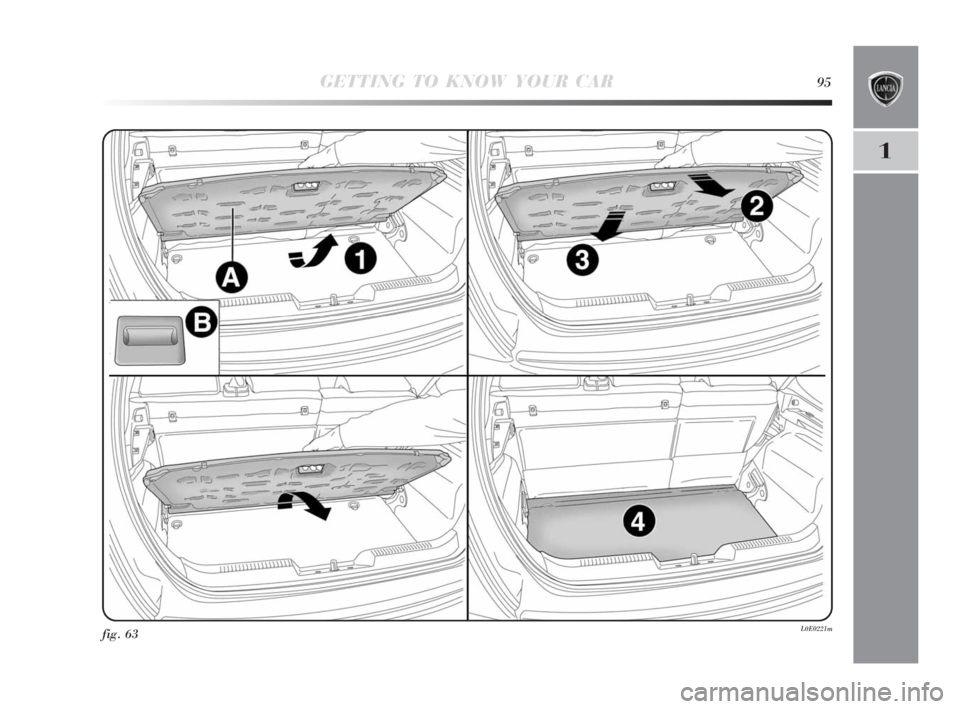 Lancia Delta 2010 Owner handbook (in English) GETTING TO KNOW YOUR CAR95
1
fig. 63L0E0221m
001-142 Delta 3ed gb 30-11-2009 11:22 Pagina 95 Lancia Delta 2010 Owner handbook (in English) GETTING TO KNOW YOUR CAR95
1
fig. 63L0E0221m
001-142 Delta 3ed gb 30-11-2009 11:22 Pagina 95
