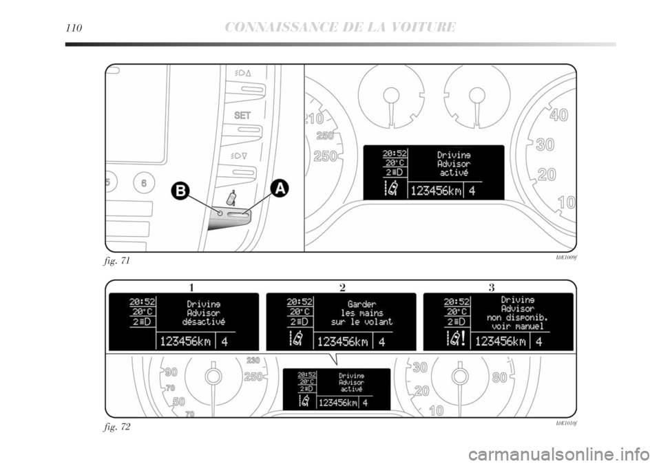 Lancia Delta 2011 Notice dentretien (in French) 110CONNAISSANCE DE LA VOITURE
fig. 71L0E1009f
fig. 72L0E1010f
123 Lancia Delta 2011 Notice dentretien (in French) 110CONNAISSANCE DE LA VOITURE
fig. 71L0E1009f
fig. 72L0E1010f
123