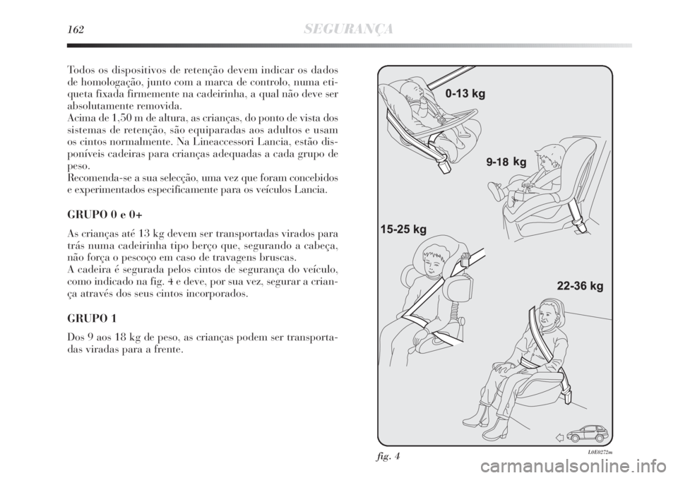 Lancia Delta 2013 Manual de Uso e Manutenção (in Portuguese) 162SEGURANÇA
Todos os dispositivos de retenção devem indicar os dados
de homologação, junto com a marca de controlo, numa eti-
queta fixada firmemente na cadeirinha, a qual não deve ser
absoluta Lancia Delta 2013 Manual de Uso e Manutenção (in Portuguese) 162SEGURANÇA
Todos os dispositivos de retenção devem indicar os dados
de homologação, junto com a marca de controlo, numa eti-
queta fixada firmemente na cadeirinha, a qual não deve ser
absoluta