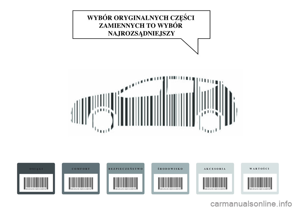 Lancia Delta 2013  Instrukcja obsługi (in Polish) WYBÓR ORYGINALNYCH CZĘŚCI 
ZAMIENNYCH TO WYBÓR 
NAJROZSĄDNIEJSZY
OSIĄGI
ORYGINALNE CZĘŚCI ZAMIENNE
COMFORTBEZPIECZEŃSTWOŚRODOWISKOAKCESORIAWARTOŚCI
ORYGINALNE CZĘŚCI ZAMIENNE ORYGINALNE C