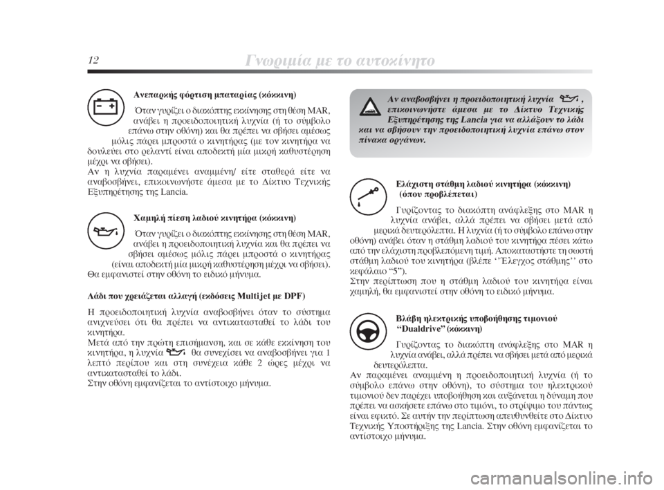 Lancia Delta 2008  ΒΙΒΛΙΟ ΧΡΗΣΗΣ ΚΑΙ ΣΥΝΤΗΡΗΣΗΣ (in Greek) 12°ÓˆÚÈÌ›· ÌÂ ÙÔ ·˘ÙÔÎ›ÓËÙÔ
∞ÓÂ·ÚÎ‹˜ ÊﬁÚÙÈÛË Ì·Ù·Ú›·˜ (ÎﬁÎÎÈÓË)
ŸÙ·Ó Á˘Ú›˙ÂÈ Ô ‰È·ÎﬁÙË˜ ÂÎÎ›ÓËÛË˜ �