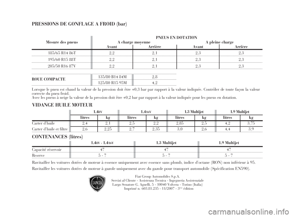 Lancia Musa 2008 Notice dentretien (in French) Fiat Group Automobiles S.p.A.
Servizi al Cliente - Assistenza Tecnica - Ingegneria Assistenziale
Largo Senatore G. Agnelli, 5 - 10040 Volvera - Torino (Italia)
Imprimé n. 603.81.235 - 11/2007 - 3
ém Lancia Musa 2008 Notice dentretien (in French) Fiat Group Automobiles S.p.A.
Servizi al Cliente - Assistenza Tecnica - Ingegneria Assistenziale
Largo Senatore G. Agnelli, 5 - 10040 Volvera - Torino (Italia)
Imprimé n. 603.81.235 - 11/2007 - 3
ém