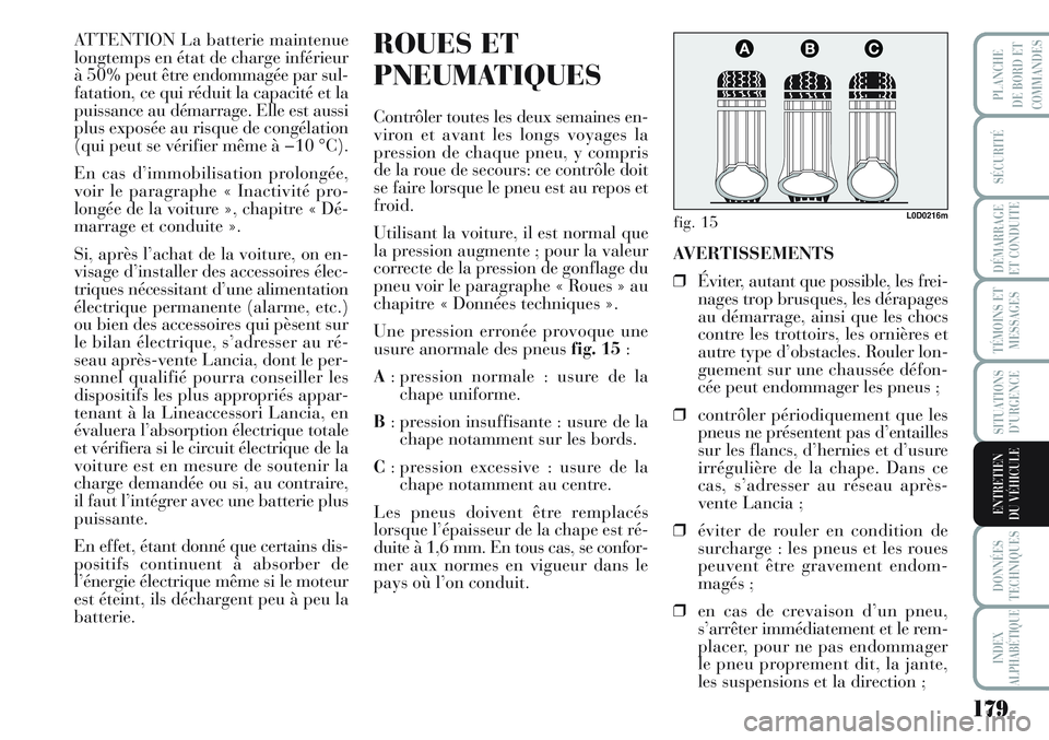 Lancia Musa 2012 Notice dentretien (in French) 179
SÉCURITÉ
DÉMARRAGE
ET CONDUITE
TÉMOINS ET
MESSAGES
SITUATIONS
D’URGENCE
DONNÉES
TECHNIQUES
INDEX
ALPHABÉTIQUE
PLANCHE
DE BORD ET
COMMANDES
ENTRETIEN
DU VÉHICULE
ATTENTION La batterie main Lancia Musa 2012 Notice dentretien (in French) 179
SÉCURITÉ
DÉMARRAGE
ET CONDUITE
TÉMOINS ET
MESSAGES
SITUATIONS
D’URGENCE
DONNÉES
TECHNIQUES
INDEX
ALPHABÉTIQUE
PLANCHE
DE BORD ET
COMMANDES
ENTRETIEN
DU VÉHICULE
ATTENTION La batterie main