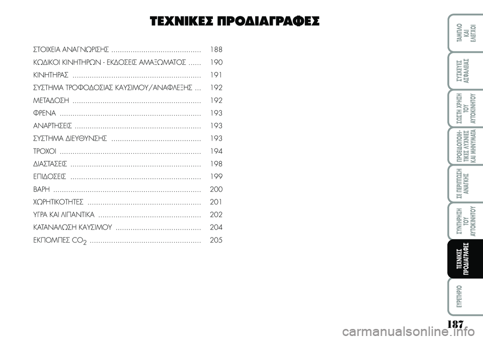 Lancia Musa 2009  ΒΙΒΛΙΟ ΧΡΗΣΗΣ ΚΑΙ ΣΥΝΤΗΡΗΣΗΣ (in Greek) 187
¦POEI¢O¦OIH�
TIKEª¤Y\f\bIEª
KAIMH\bYMATA
EYPETHPIO
TAM¦¤O
KAI
E¤E¡\fOI
ªYªKEYEª
Aª¼A¤EIAª
ª¿ªTH\fPHªH
TOY
AYTOKI\bHTOY
ªE¦EPI¦T¿ªH
A\bA¡KHª
ªY\bTHPHªH
TOY
AYTOKI\b