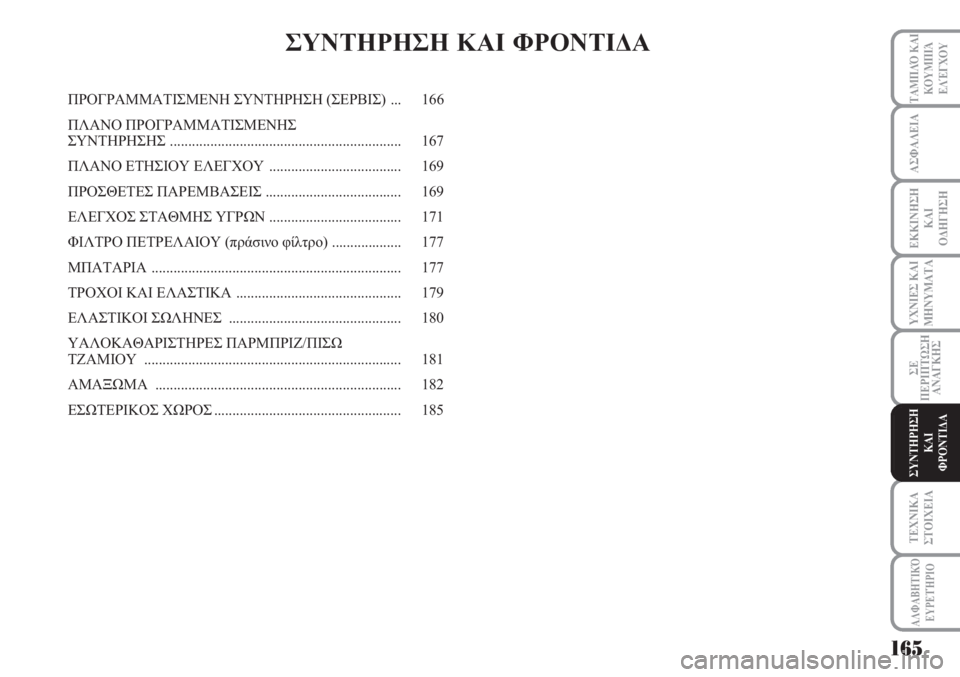Lancia Musa 2011 ΒΙΒΛΙΟ ΧΡΗΣΗΣ ΚΑΙ ΣΥΝΤΗΡΗΣΗΣ (in Greek) 165
ΥΧΝΙΕΣ ΚΑΙ
ΜΗΝΥΜΑΤΑ
ΑΛΦΑΒΗΤΙΚΌ
ΕΥΡΕΤΉΡΙΟ
ΤΑΜΠΛΌ ΚΑΙ
ΚΟΥΜΠΙΆ
ΕΛΈΓΧΟΥ
ΑΣΦΑΛΕΙΑ
ΕΚΚΙΝΗΣΗ
ΚΑΙ
ΟΔΗΓΗΣΗ
ΣΕ
ΠΕΡΙ Lancia Musa 2011 ΒΙΒΛΙΟ ΧΡΗΣΗΣ ΚΑΙ ΣΥΝΤΗΡΗΣΗΣ (in Greek) 165
ΥΧΝΙΕΣ ΚΑΙ
ΜΗΝΥΜΑΤΑ
ΑΛΦΑΒΗΤΙΚΌ
ΕΥΡΕΤΉΡΙΟ
ΤΑΜΠΛΌ ΚΑΙ
ΚΟΥΜΠΙΆ
ΕΛΈΓΧΟΥ
ΑΣΦΑΛΕΙΑ
ΕΚΚΙΝΗΣΗ
ΚΑΙ
ΟΔΗΓΗΣΗ
ΣΕ
ΠΕΡΙ