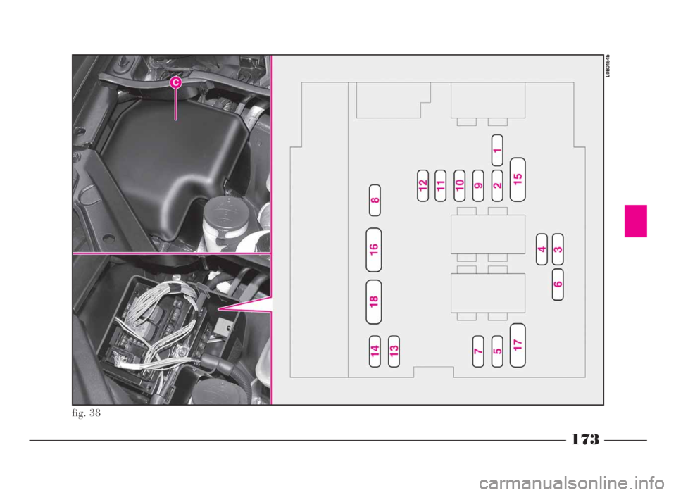 Lancia Phedra 2010 Notice dentretien (in French) 173
fig. 38
L0B0154b
152-182 FRA Phedra 7.0:152-182 FRA Phedra 12-11-2009 9:52 Pagina 173 Lancia Phedra 2010 Notice dentretien (in French) 173
fig. 38
L0B0154b
152-182 FRA Phedra 7.0:152-182 FRA Phedra 12-11-2009 9:52 Pagina 173