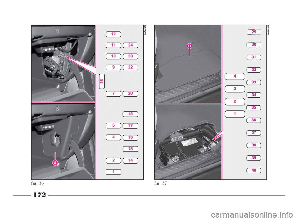 Lancia Phedra 2009 Manual de Uso e Manutenção (in Portuguese) 172
fig. 36
L0B0148b
fig. 37
L0B0149b
152-182 POR Phedra 7.0:LUM 12-11-2009 15:35 Pagina 172 Lancia Phedra 2009 Manual de Uso e Manutenção (in Portuguese) 172
fig. 36
L0B0148b
fig. 37
L0B0149b
152-182 POR Phedra 7.0:LUM 12-11-2009 15:35 Pagina 172