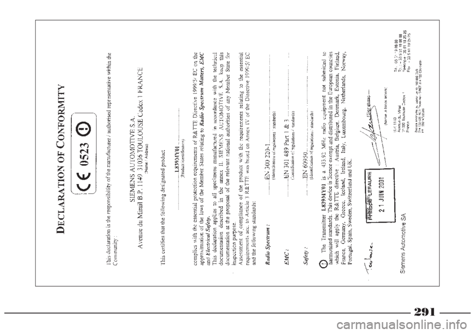 Lancia Lybra 2005  Manual de Uso e Manutenção (in Portuguese) 291 