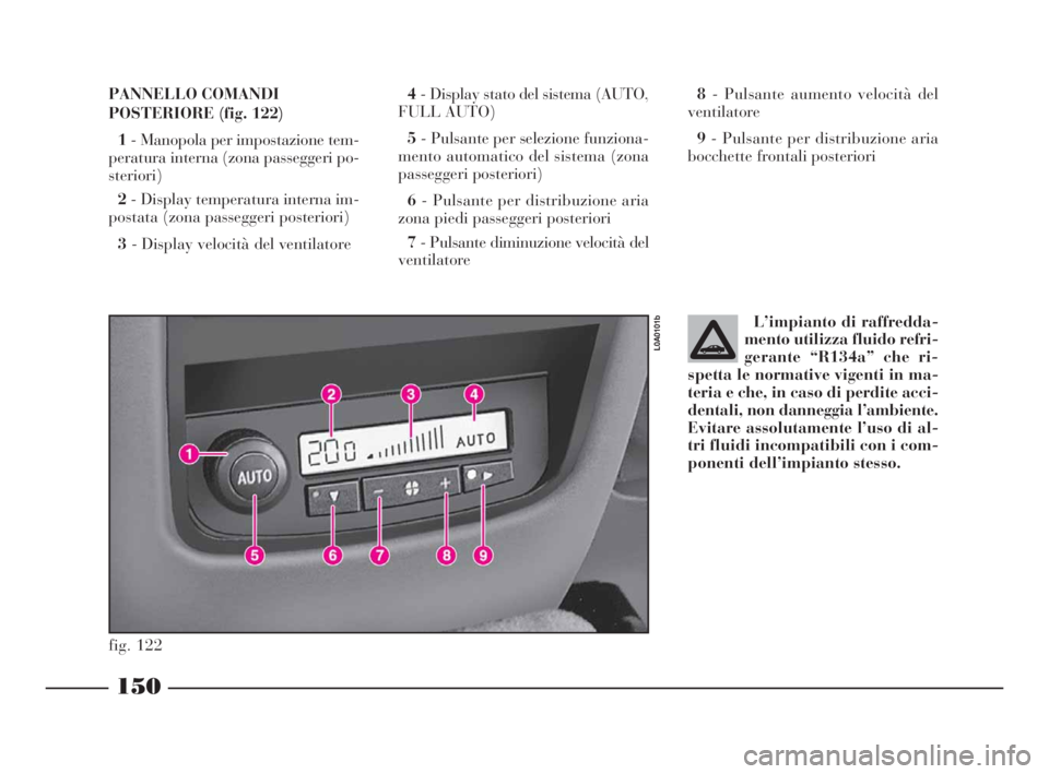 Lancia Thesis 2008 Libretto Uso Manutenzione (in Italian) 150
L’impianto di raffredda-
mento utilizza fluido refri-
gerante “R134a” che ri-
spetta le normative vigenti in ma-
teria e che, in caso di perdite acci-
dentali, non danneggia l’ambiente.
Ev Lancia Thesis 2008 Libretto Uso Manutenzione (in Italian) 150
L’impianto di raffredda-
mento utilizza fluido refri-
gerante “R134a” che ri-
spetta le normative vigenti in ma-
teria e che, in caso di perdite acci-
dentali, non danneggia l’ambiente.
Ev