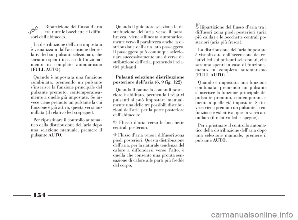 Lancia Thesis 2008 Libretto Uso Manutenzione (in Italian) 154
Ripartizione del flusso d’aria
tra tutte le bocchette e i diffu-
sori dell’abitacolo.
La distribuzione dell’aria impostata
è visualizzata dall’accensione dei re-
lativi led sui pulsanti s Lancia Thesis 2008 Libretto Uso Manutenzione (in Italian) 154
Ripartizione del flusso d’aria
tra tutte le bocchette e i diffu-
sori dell’abitacolo.
La distribuzione dell’aria impostata
è visualizzata dall’accensione dei re-
lativi led sui pulsanti s