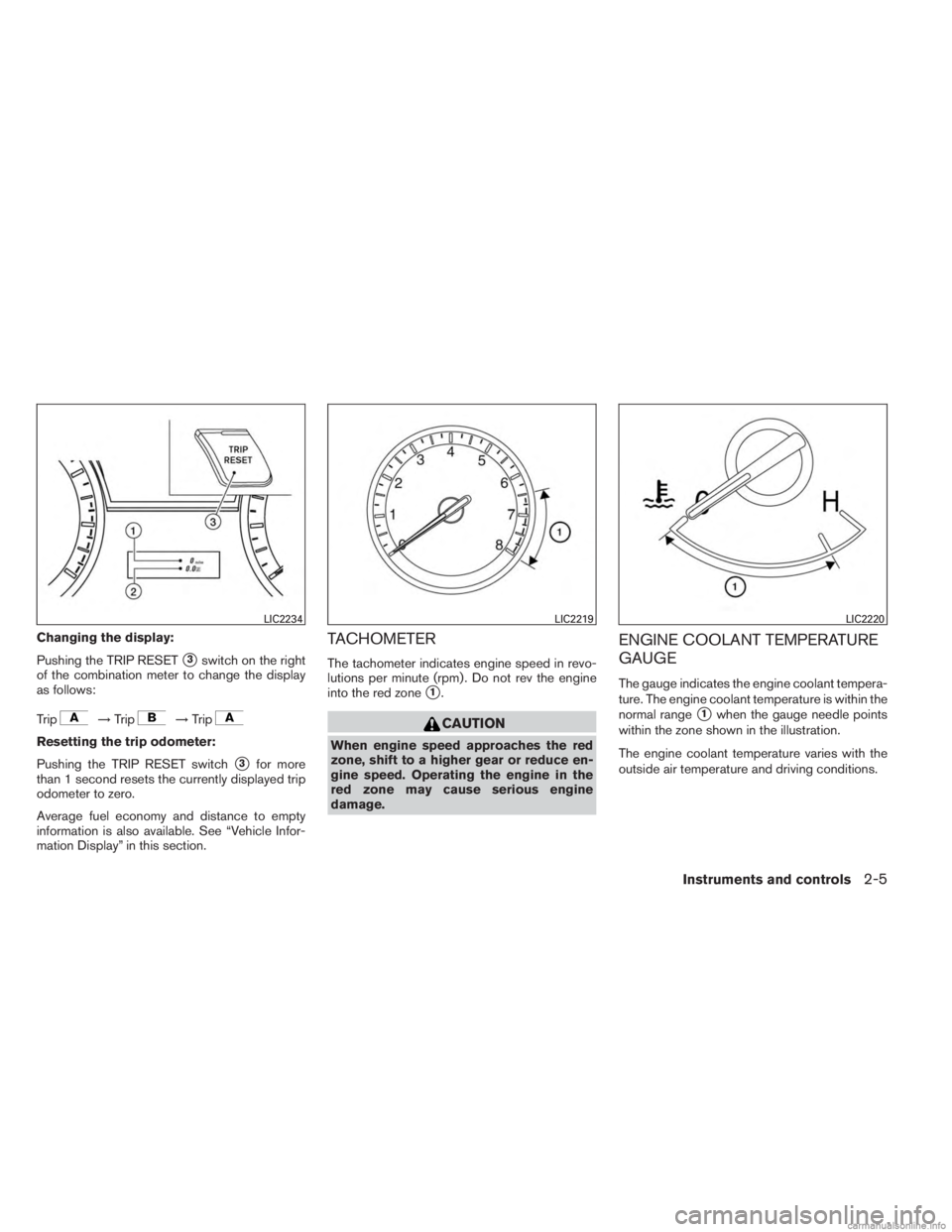 INFINITI JX 2013  Owners Manual Changing the display:
Pushing the TRIP RESET
3switch on the right
of the combination meter to change the display
as follows:
Trip
→ Trip→Trip
Resetting the trip odometer:
Pushing the TRIP RESET s