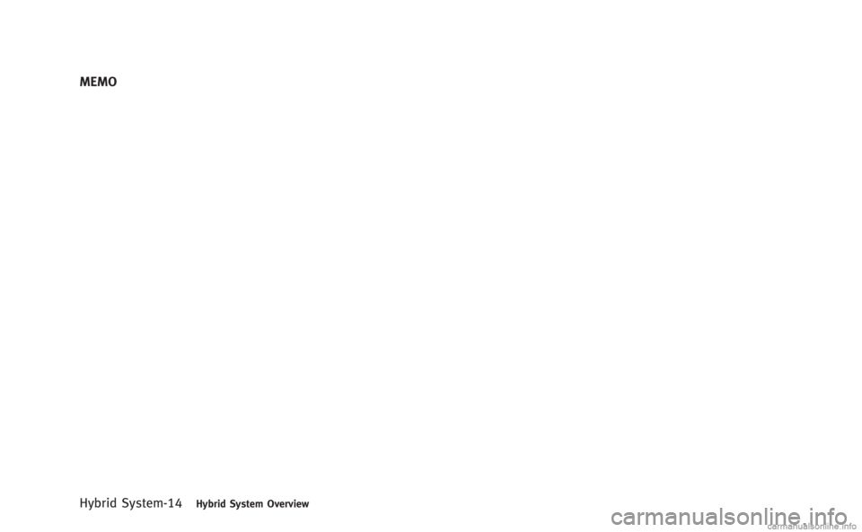 INFINITI M HYBRID 2013 Owners Guide Hybrid System-14Hybrid System Overview
MEMO 
