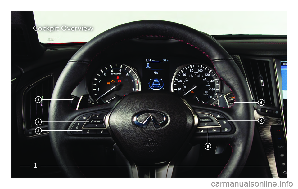 INFINITI Q50 2019 Quick Reference Guide 1
Cockpit Overview INFINITI Q50 2019 Quick Reference Guide 1
Cockpit Overview
