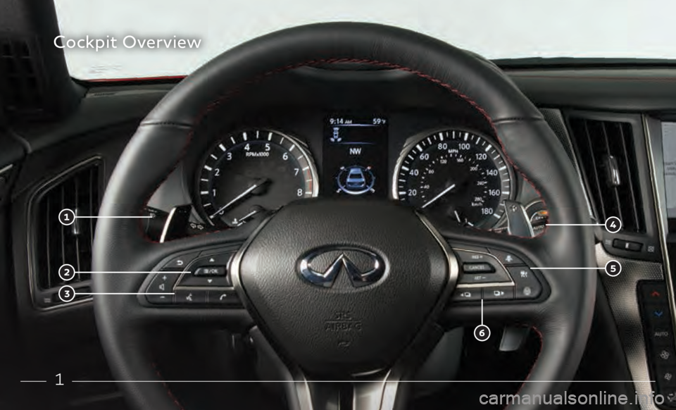 INFINITI Q50 2021 Quick Reference Guide 1
Cockpit Overview INFINITI Q50 2021 Quick Reference Guide 1
Cockpit Overview
