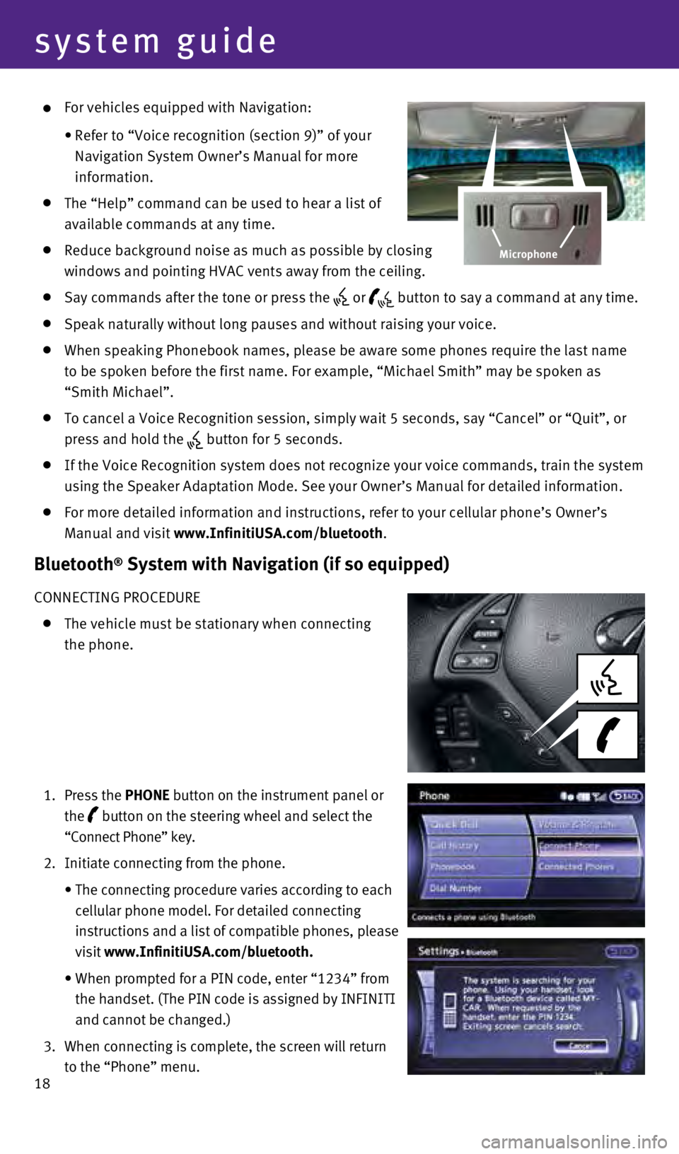 INFINITI Q60 COUPE 2015 Quick Reference Guide 18
system guide
For vehicles equipped with Navigation:
•
Refer to “Voice recognition (section 9)” of your
Navigation System Owner’s Manual for more
information.
The “Help INFINITI Q60 COUPE 2015 Quick Reference Guide 18
system guide
For vehicles equipped with Navigation:
•
Refer to “Voice recognition (section 9)” of your
Navigation System Owner’s Manual for more
information.
The “Help
