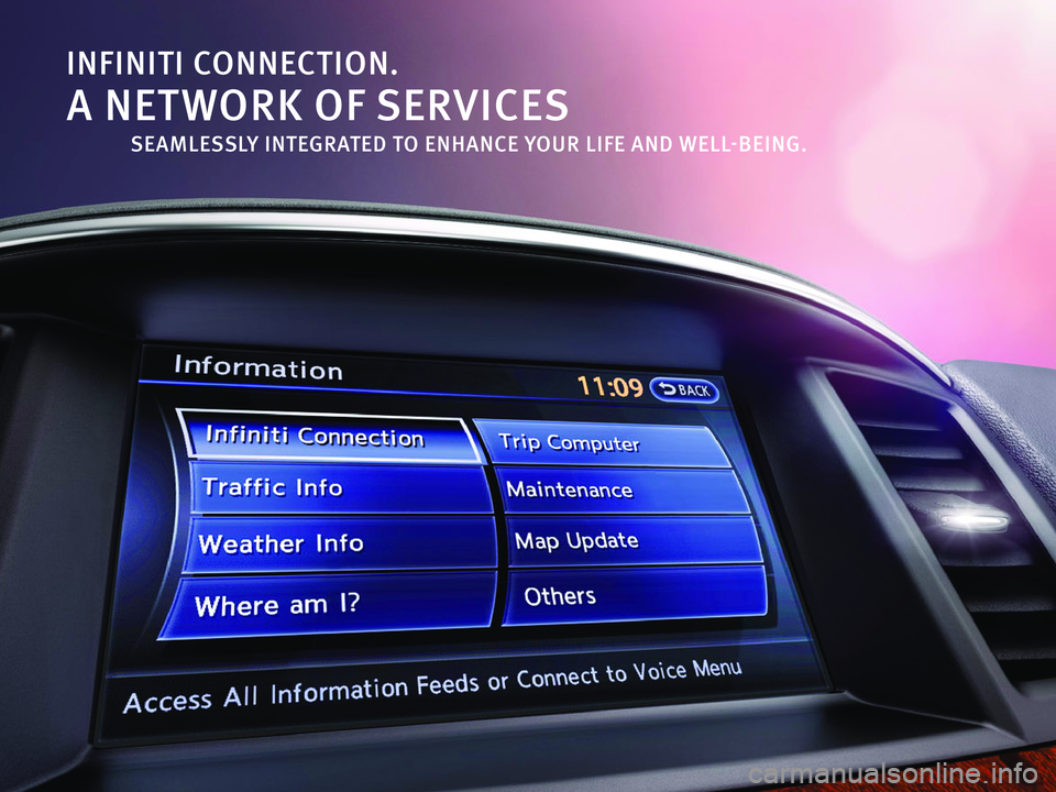 INFINITI Q70 2015  Infiniti Connection INFINITI CONNECTION. 
A NETWORK OF SERVICES  
            SEAMLESSLY INTEGRATED TO ENHANCE YOUR LIFE AND WELL-BEING. 