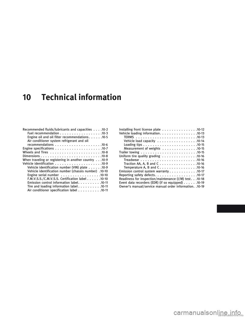 INFINITI QX30 2017  Owners Manual 10 Technical information
Recommended fluids/lubricants and capacities . . . .10-2Fuel recommendation ..................10-3
Engine oil and oil filter recommendations ......10-5
Air conditioner system 