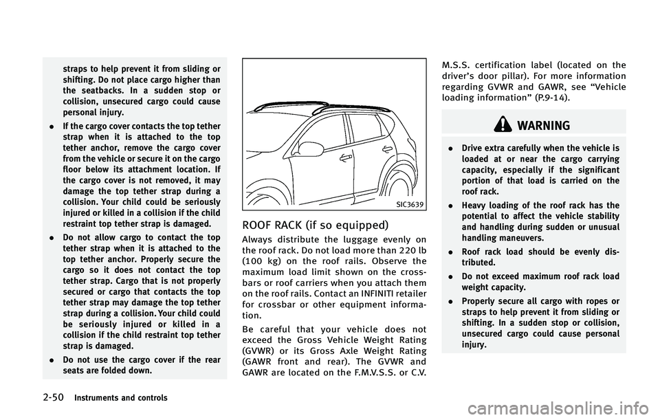 INFINITI QX50 2015  Owners Manual �����*�O�T�U�S�V�N�F�O�U�T �B�O�E �D�P�O�U�S�P�M�T
�T�U�S�B�Q�T �U�P �I�F�M�Q �Q�S�F�W�F�O�U �J�U �G�S�P�N �T�M�J�E�J�O�H �P�S
�T�I�J�G�U�J�O�H� �%�P �O�P�U �Q�M�B�D�F �D�B�S�H�P �I�J�H�I�F�S �U�