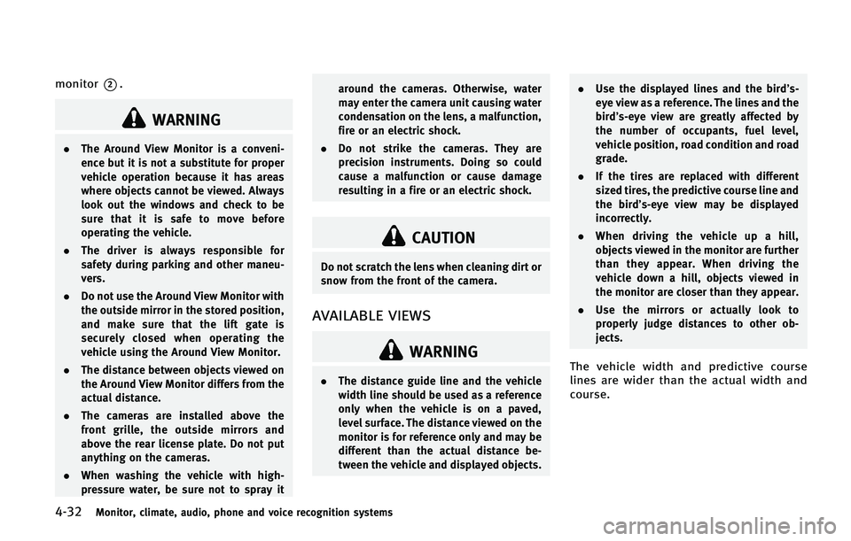 INFINITI QX50 2015  Owners Manual �����.�P�O�J�U�P�S�
 �D�M�J�N�B�U�F�
 �B�V�E�J�P�
 �Q�I�P�O�F �B�O�E �W�P�J�D�F �S�F�D�P�H�O�J�U�J�P�O �T�Z�T�U�F�N�T
�N�P�O�J�U�P�S*��
�8�"�3�/�*�/�(
.�5�I�F �"�S�P�V�O�E �7�J�F�X �.�P�O�J�U�P�