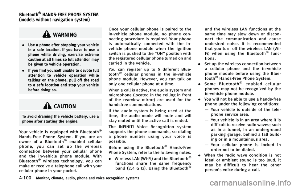 INFINITI QX50 2015  Owners Manual ������.�P�O�J�U�P�S�
 �D�M�J�N�B�U�F�
 �B�V�E�J�P�
 �Q�I�P�O�F �B�O�E �W�P�J�D�F �S�F�D�P�H�O�J�U�J�P�O �T�Z�T�U�F�N�T
�8�"�3�/�*�/�(
.�6�T�F �B �Q�I�P�O�F �B�G�U�F�S �T�U�P�Q�Q�J�O�H �Z�P�V�S �W