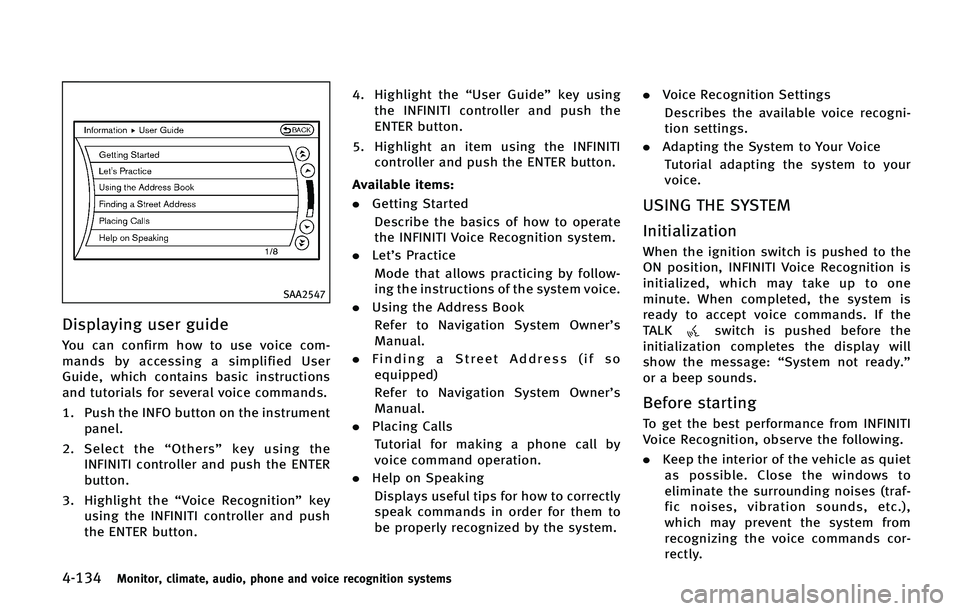 INFINITI QX50 2015  Owners Manual ������.�P�O�J�U�P�S�
 �D�M�J�N�B�U�F�
 �B�V�E�J�P�
 �Q�I�P�O�F �B�O�E �W�P�J�D�F �S�F�D�P�H�O�J�U�J�P�O �T�Z�T�U�F�N�T
�4�"�"����
�%�J�T�Q�M�B�Z�J�O�H �V�T�F�S �H�V�J�E�F
�:�P�V �D�B�O �D�P�O