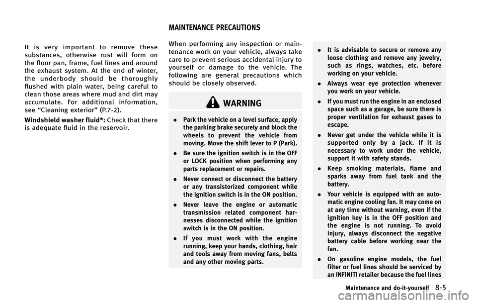 INFINITI QX50 2015  Owners Manual �*�U �J�T �W�F�S�Z �J�N�Q�P�S�U�B�O�U �U�P �S�F�N�P�W�F �U�I�F�T�F
�T�V�C�T�U�B�O�D�F�T�
 �P�U�I�F�S�X�J�T�F �S�V�T�U �X�J�M�M �G�P�S�N �P�O
�U�I�F �G�M�P�P�S �Q�B�O�
 �G�S�B�N�F�
 �G�V�F�M �M�J�O�F�T