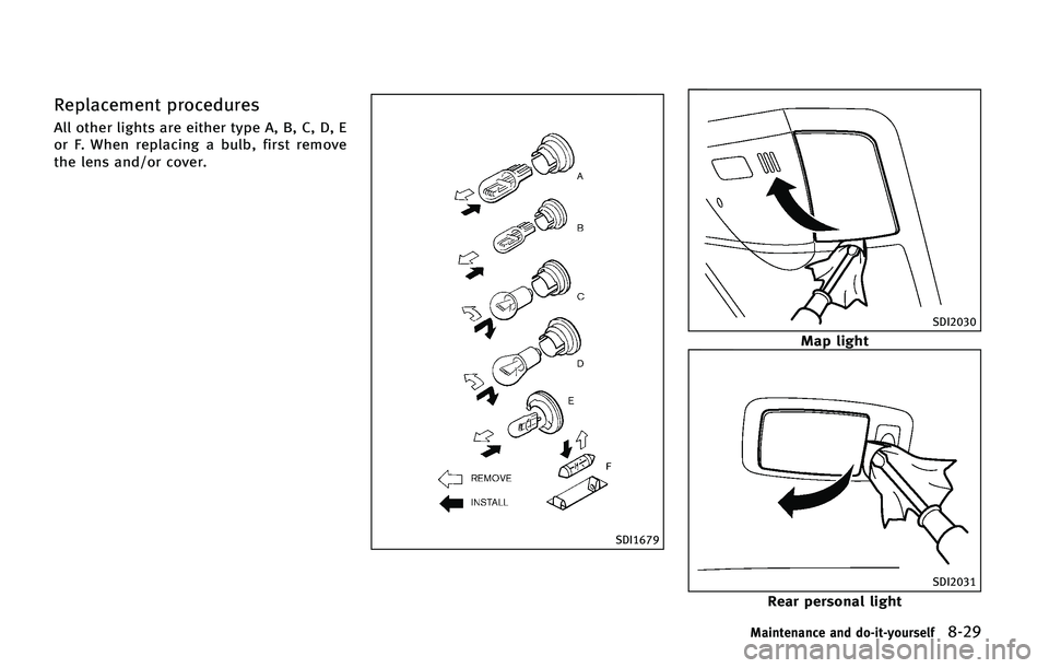 INFINITI QX50 2015  Owners Manual �3�F�Q�M�B�D�F�N�F�O�U �Q�S�P�D�F�E�V�S�F�T
�"�M�M �P�U�I�F�S �M�J�H�I�U�T �B�S�F �F�J�U�I�F�S �U�Z�Q�F �"�
 �#�
 �$�
 �%�
 �&
�P�S �� �8�I�F�O �S�F�Q�M�B�D�J�O�H �B �C�V�M�C�
 �G�J�S�T�U �S�F�N�P�W
