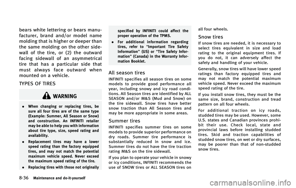 INFINITI QX50 2015  Owners Manual �����.�B�J�O�U�F�O�B�O�D�F �B�O�E �E�P��J�U��Z�P�V�S�T�F�M�G
�C�F�B�S�T �X�I�J�U�F �M�F�U�U�F�S�J�O�H �P�S �C�F�B�S�T �N�B�O�V�
�G�B�D�U�V�S�F�S�
 �C�S�B�O�E �B�O�E��P�S �N�P�E�F�M �O�B�N�F
�N