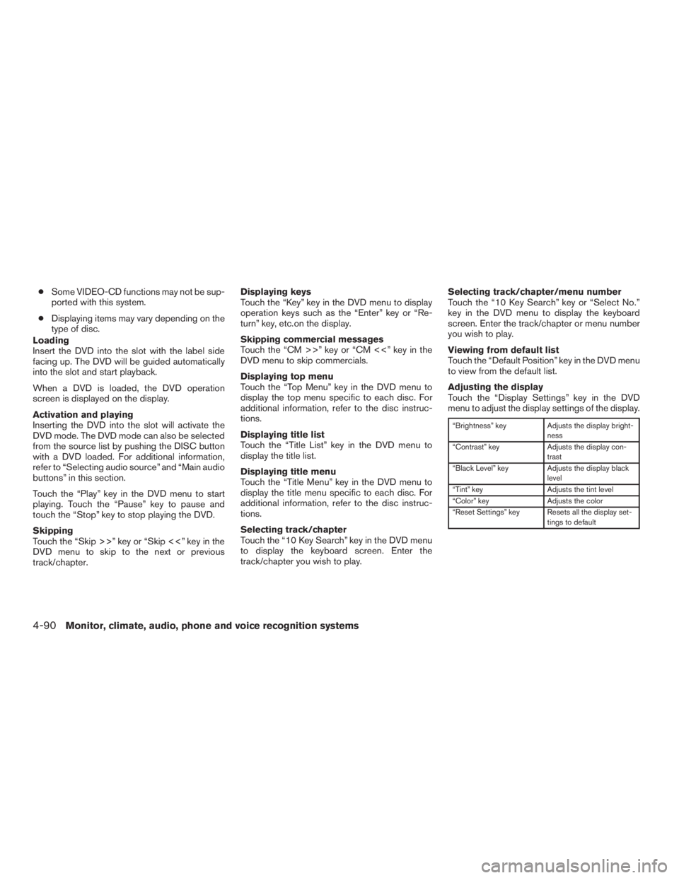INFINITI QX60 HYBRID 2017 Owners Guide ●Some VIDEO-CD functions may not be sup-
ported with this system.
● Displaying items may vary depending on the
type of disc.
Loading
Insert the DVD into the slot with the label side
facing up. The INFINITI QX60 HYBRID 2017 Owners Guide ●Some VIDEO-CD functions may not be sup-
ported with this system.
● Displaying items may vary depending on the
type of disc.
Loading
Insert the DVD into the slot with the label side
facing up. The