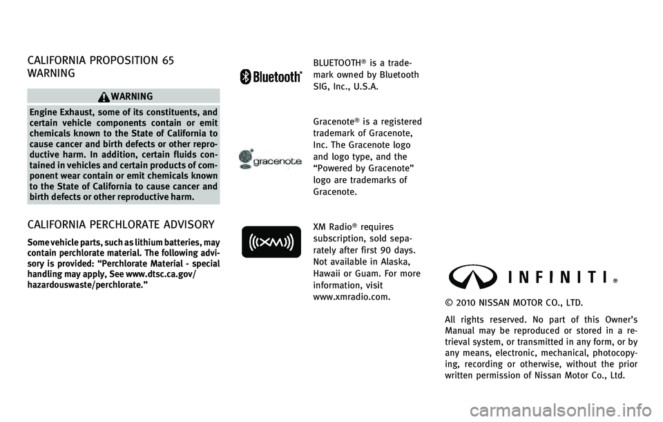 INFINITI EX 2010  Owners Manual 