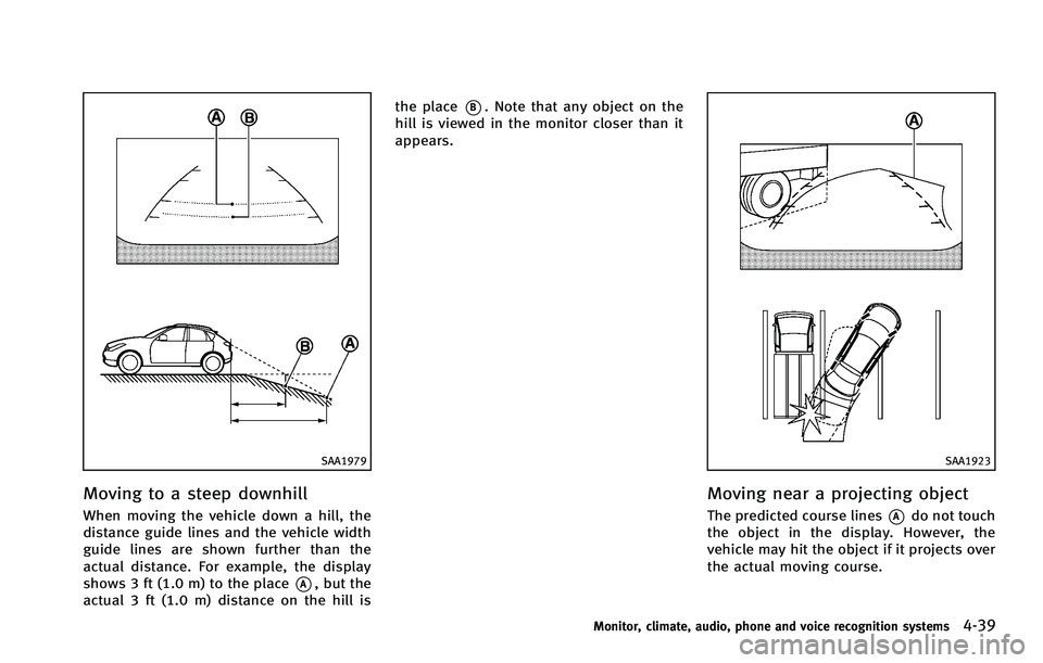 INFINITI EX 2012  Owners Manual SAA1979
Moving to a steep downhillGUID-8726190E-78DD-48E3-AFDA-B05EC9A26C68
SAA1923
Moving near a projecting objectGUID-510EEF73-FA4E-474C-AA96-32325C2D92C3 